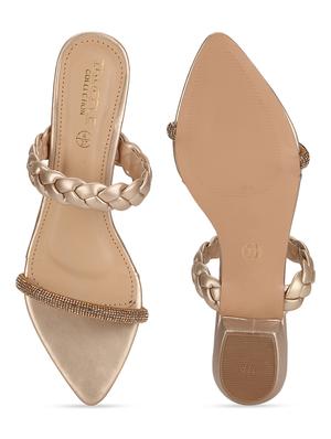 gold pu slip on sandals - 18405931 - Standard Image - 5