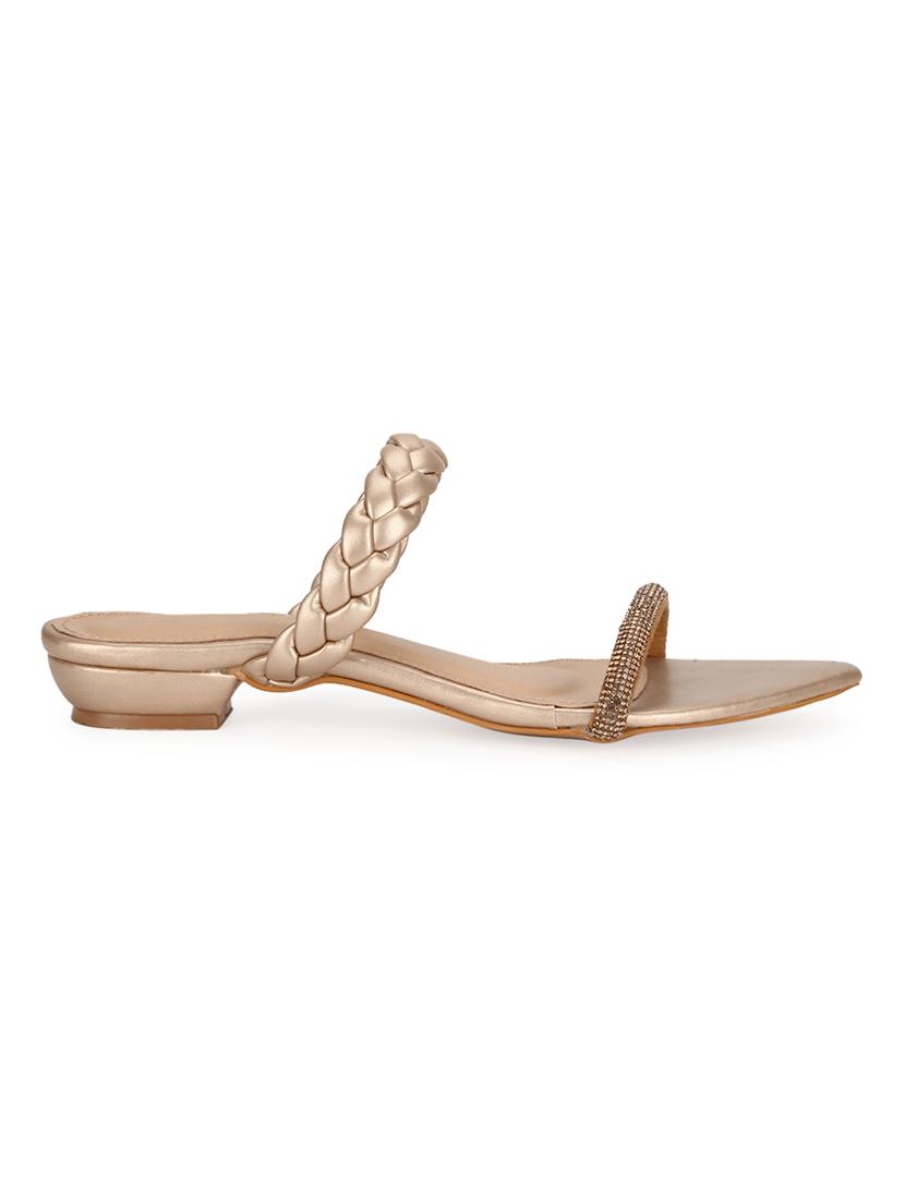 gold pu slip on sandals - 18405931 - Zoom Image - 2