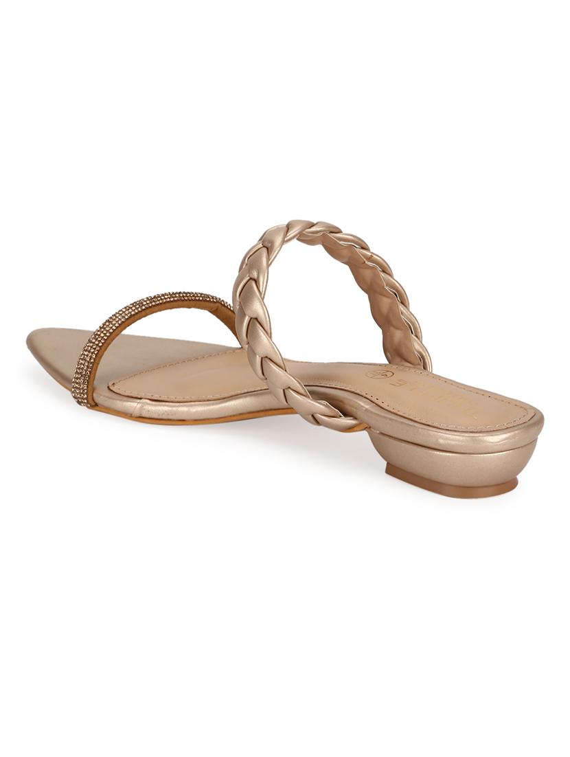 gold pu slip on sandals - 18405931 - Zoom Image - 3