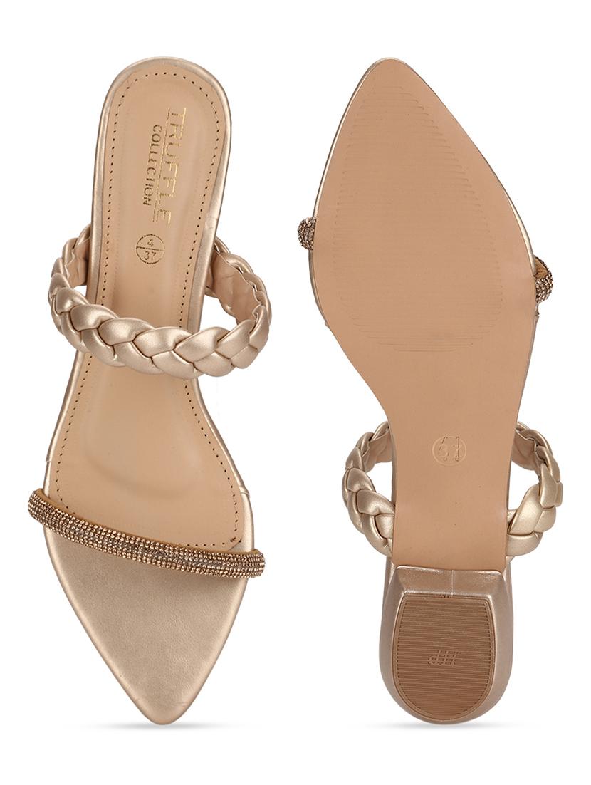 gold pu slip on sandals - 18405931 - Zoom Image - 5