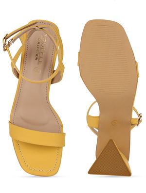 yellow pu ankle strap sandals - 18405966 - Standard Image - 5