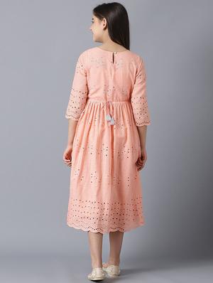 pink sequined flared schiffli dress - 18406147 - Standard Image - 3