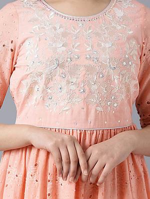 pink sequined flared schiffli dress - 18406147 - Standard Image - 4