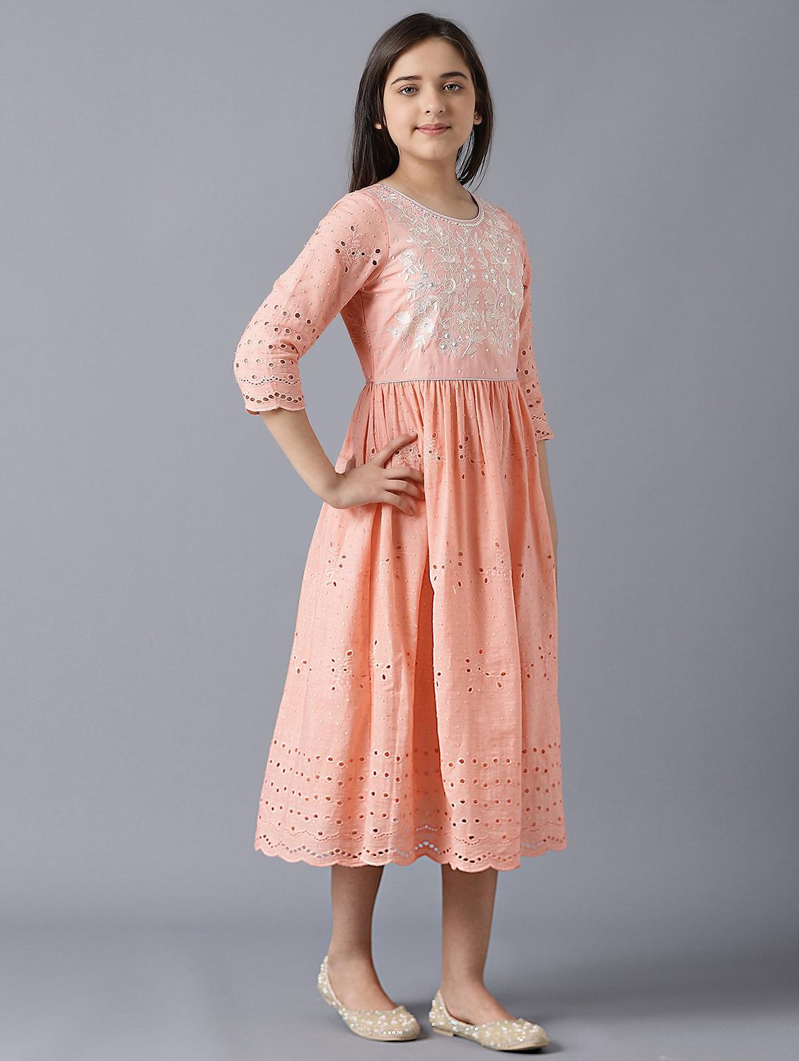 pink sequined flared schiffli dress - 18406147 - Zoom Image - 2