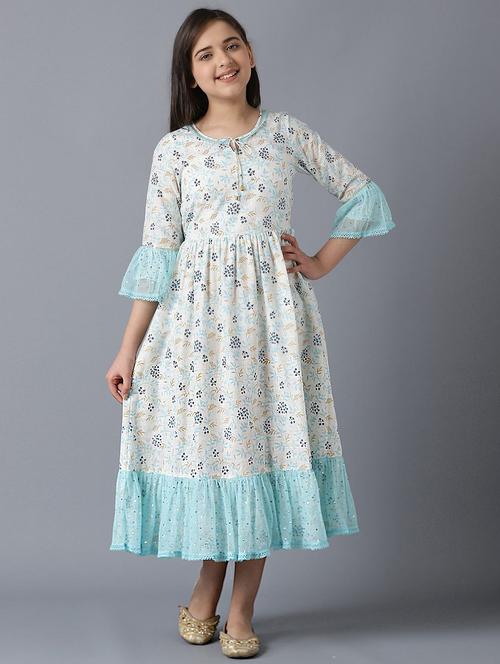 white printed flared kurti - 18406150 - Standard Image - 1