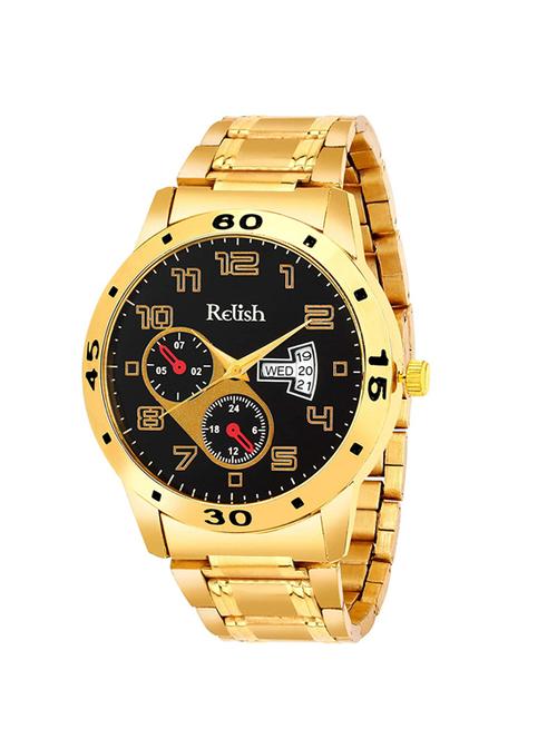 relish analogue men's watch (black dial and gold colored chain) - 18406169 - Very Small Image - 1