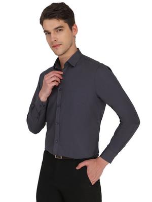 grey solid formal shirt - 18406671 - Standard Image - 2