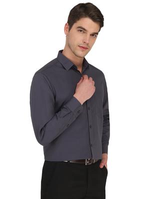 grey solid formal shirt - 18406671 - Standard Image - 3