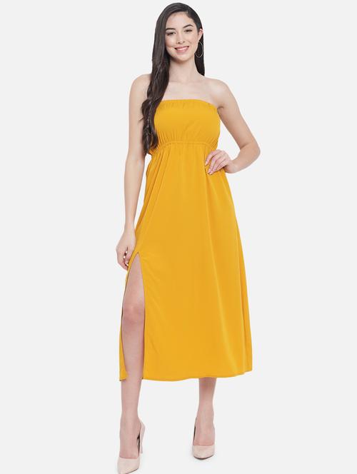 yellow solid empire line dress - 18407238 - Standard Image - 1