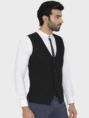 black solid classic waist coat - 18407311 - Standard Image - 2