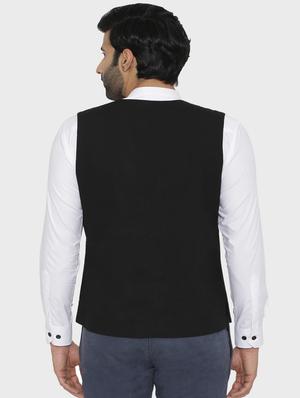 black solid classic waist coat - 18407311 - Standard Image - 3