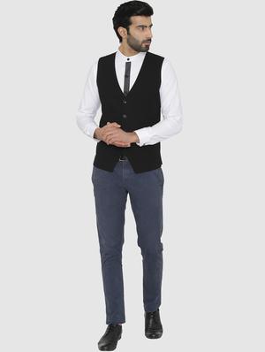 black solid classic waist coat - 18407311 - Standard Image - 4
