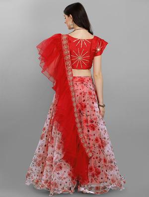 red floral flared lehenga - 18407357 - Standard Image - 3