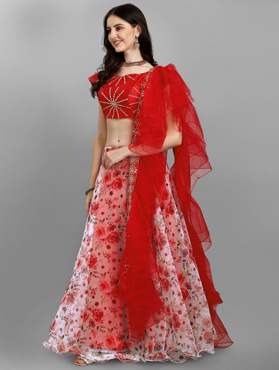red floral flared lehenga - 18407357 - Zoom Image - 2