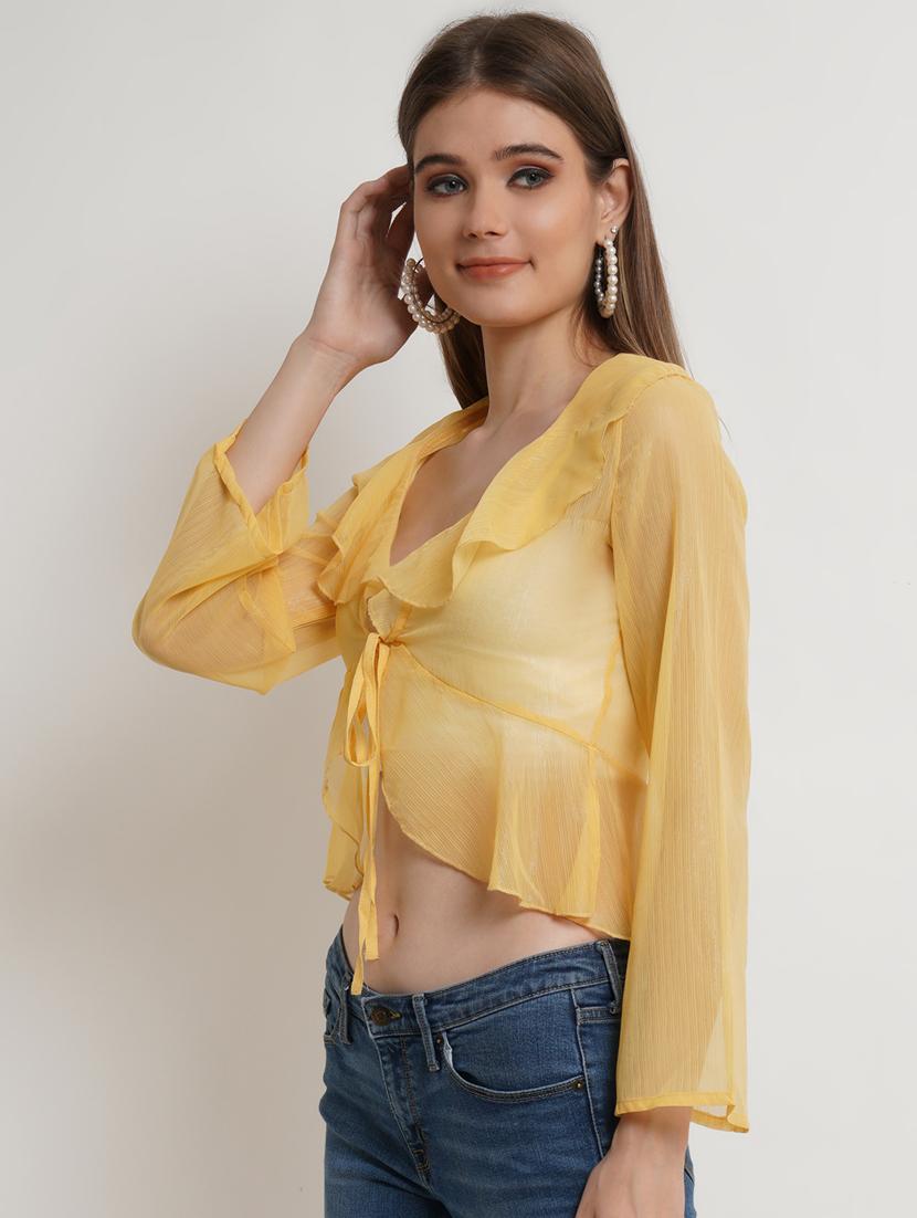long sleeved solid short length shrug - 18407648 - Zoom Image - 2
