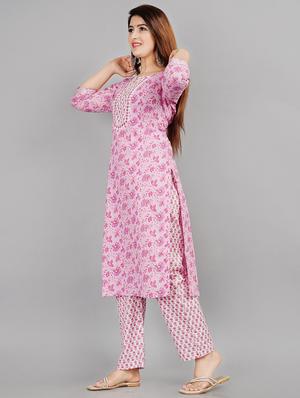 pink printed straight kurta - 18407812 - Standard Image - 2