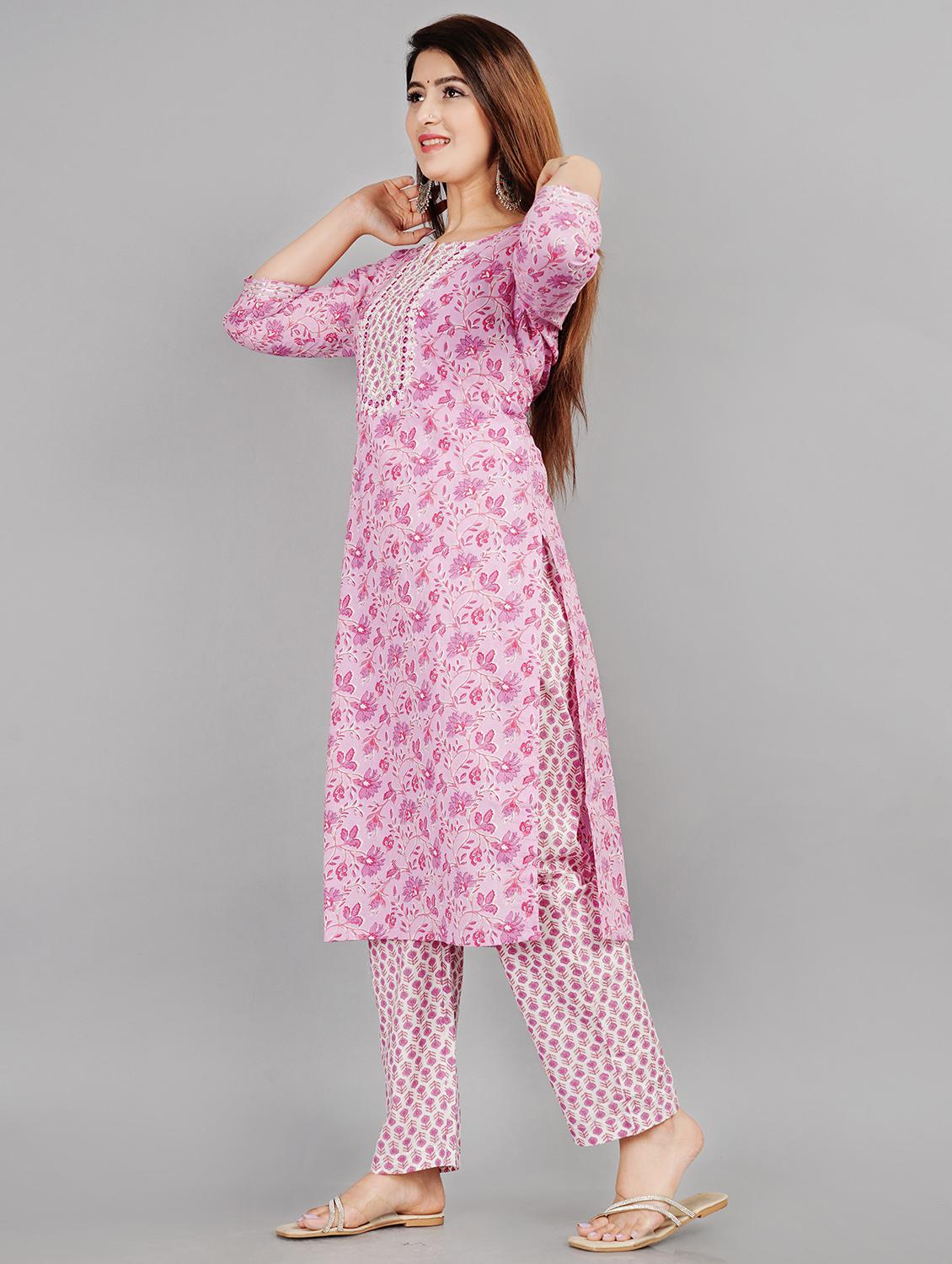 pink printed straight kurta - 18407812 - Zoom Image - 2