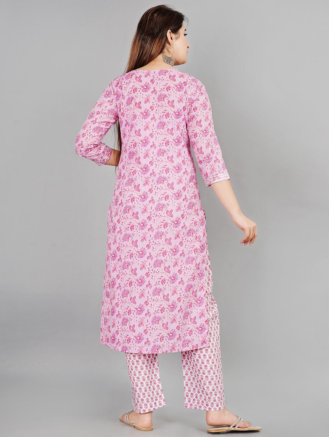 pink printed straight kurta - 18407812 - Zoom Image - 4
