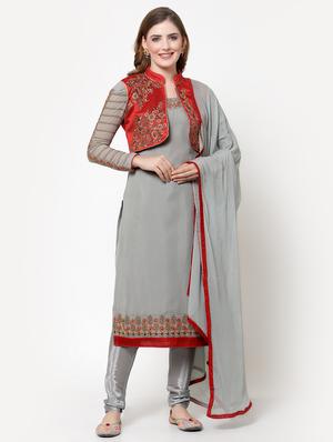 grey churidaar suit unstitched suit - 18407971 - Standard Image - 2