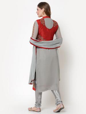 grey churidaar suit unstitched suit - 18407971 - Standard Image - 4