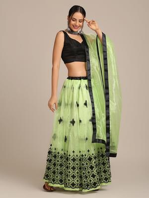 green net flared lehenga - 18408081 - Standard Image - 3