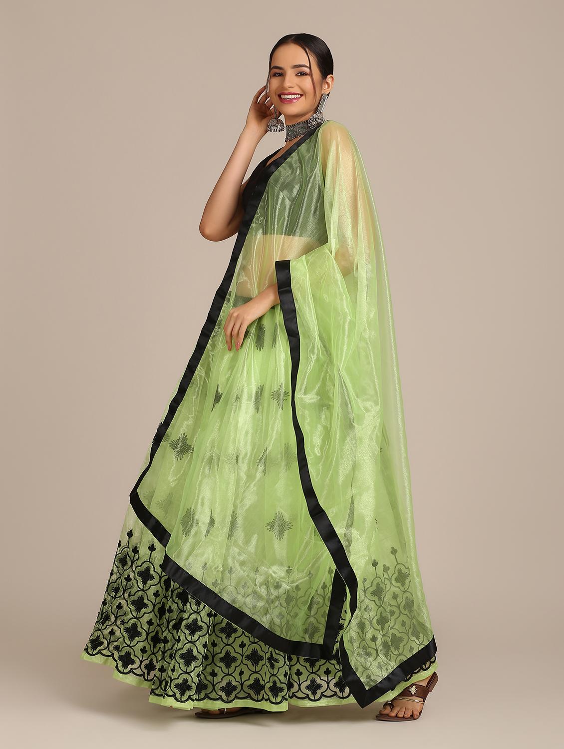 green net flared lehenga - 18408081 - Zoom Image - 2