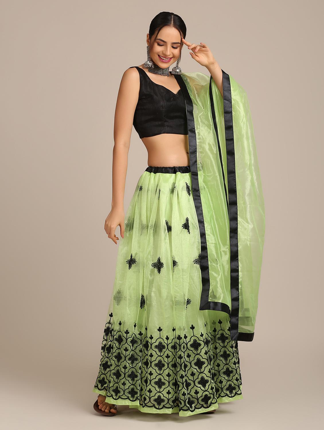 green net flared lehenga - 18408081 - Zoom Image - 3