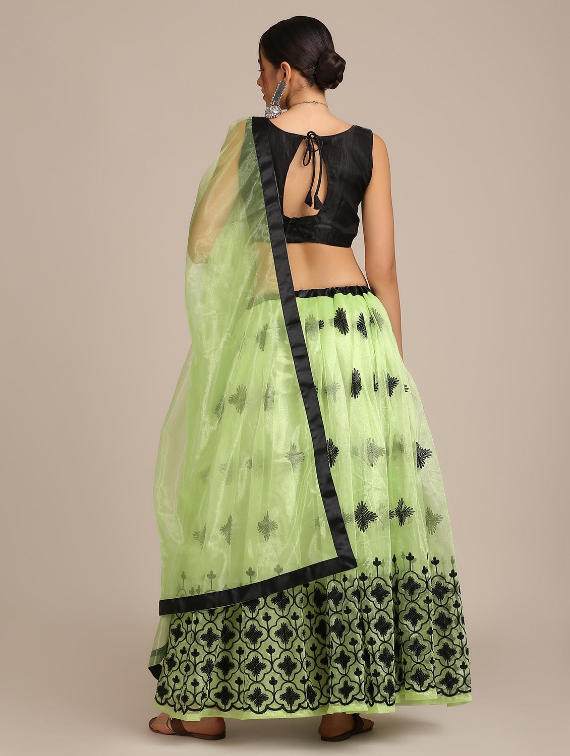 green net flared lehenga - 18408081 - Zoom Image - 4