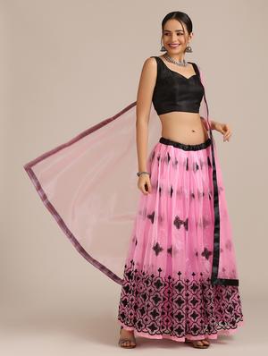 pink net flared lehenga - 18408082 - Standard Image - 3