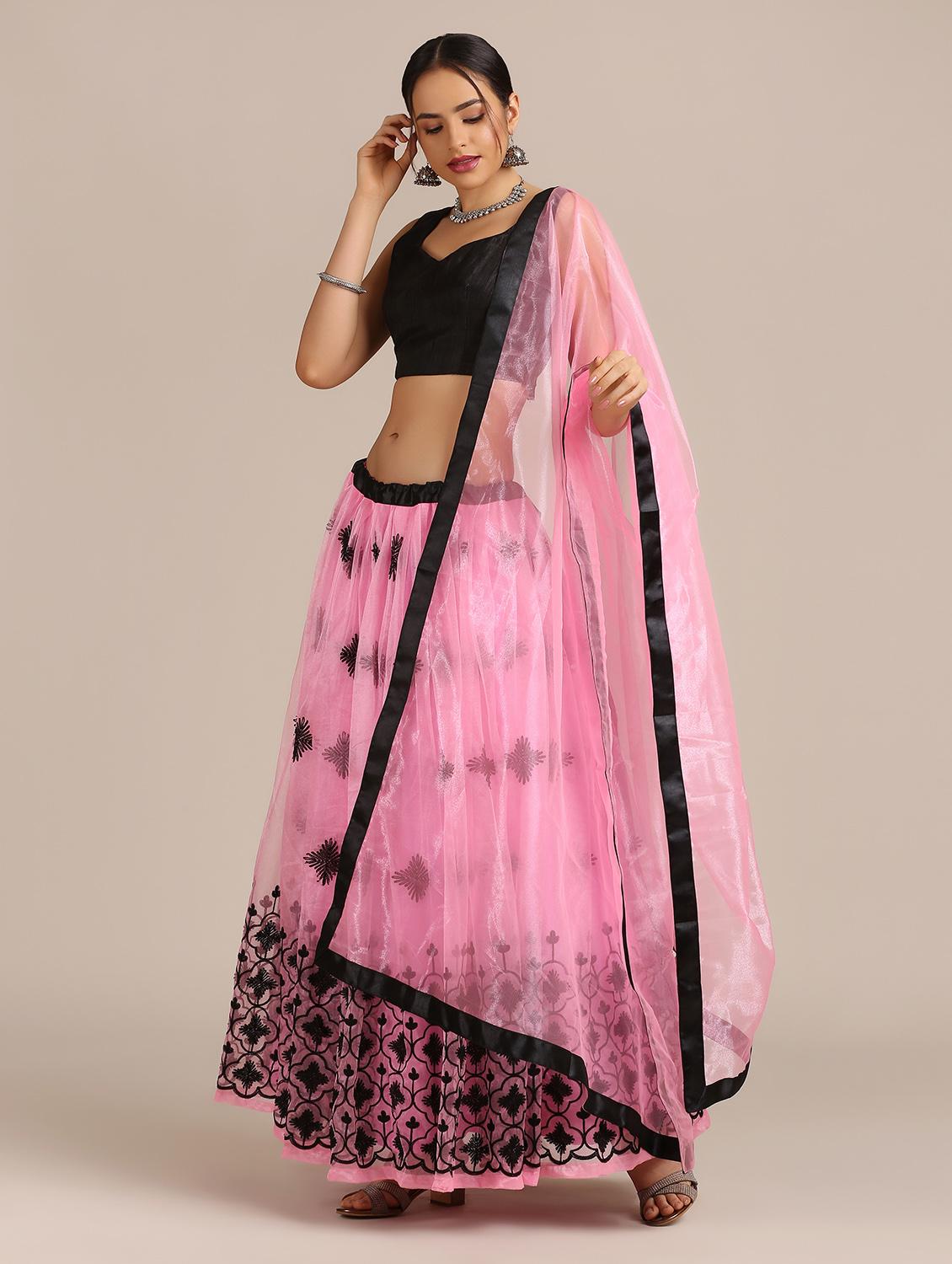 pink net flared lehenga - 18408082 - Zoom Image - 2