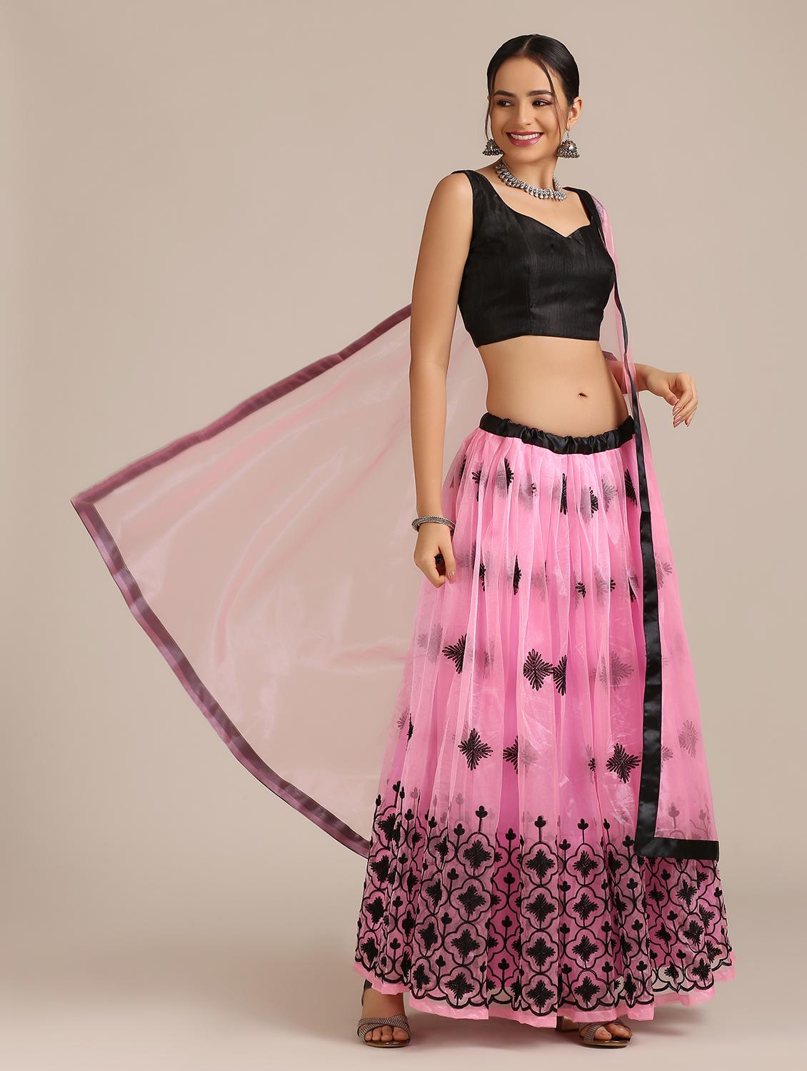 pink net flared lehenga - 18408082 - Zoom Image - 3