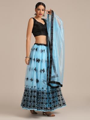 blue net flared lehenga - 18408083 - Standard Image - 3