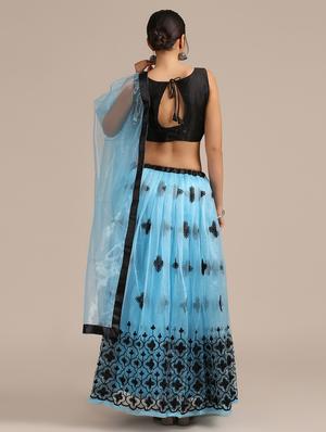 blue net flared lehenga - 18408083 - Standard Image - 4