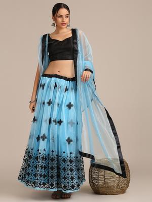 blue net flared lehenga - 18408083 - Standard Image - 5