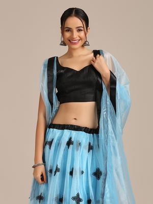 blue net flared lehenga - 18408083 - Standard Image - 6