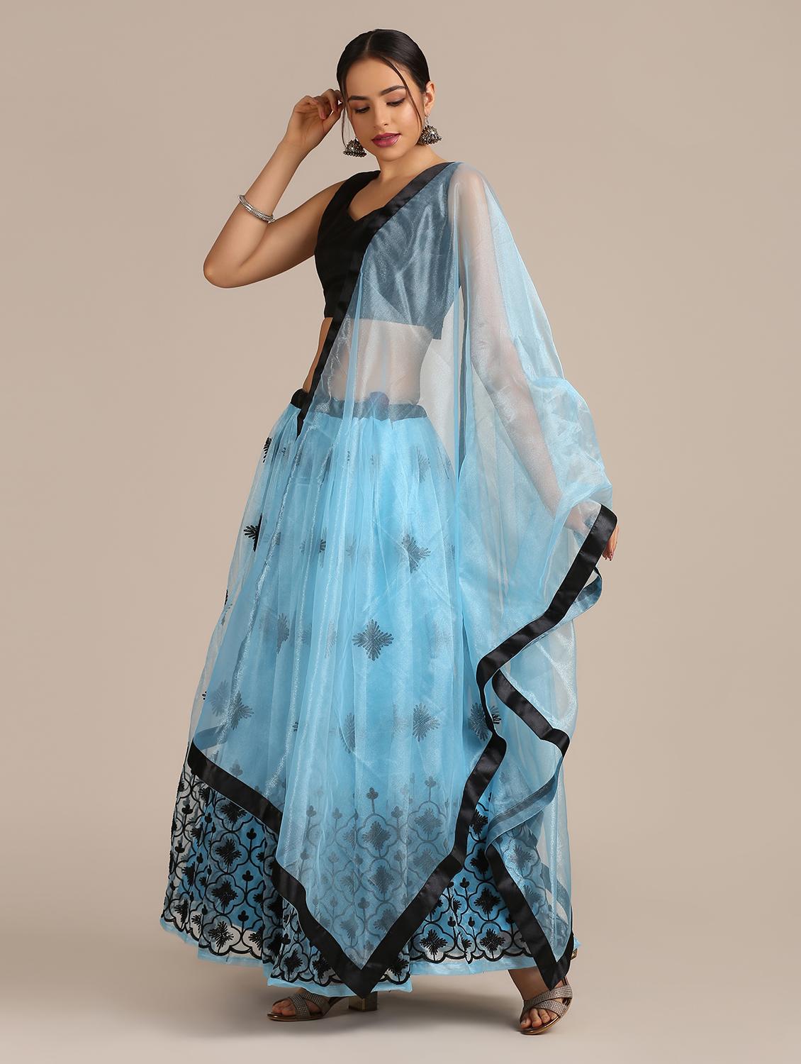 blue net flared lehenga - 18408083 - Zoom Image - 2