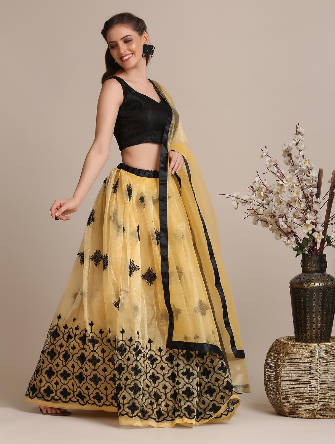 beige net flared lehenga - 18408084 - Zoom Image - 2