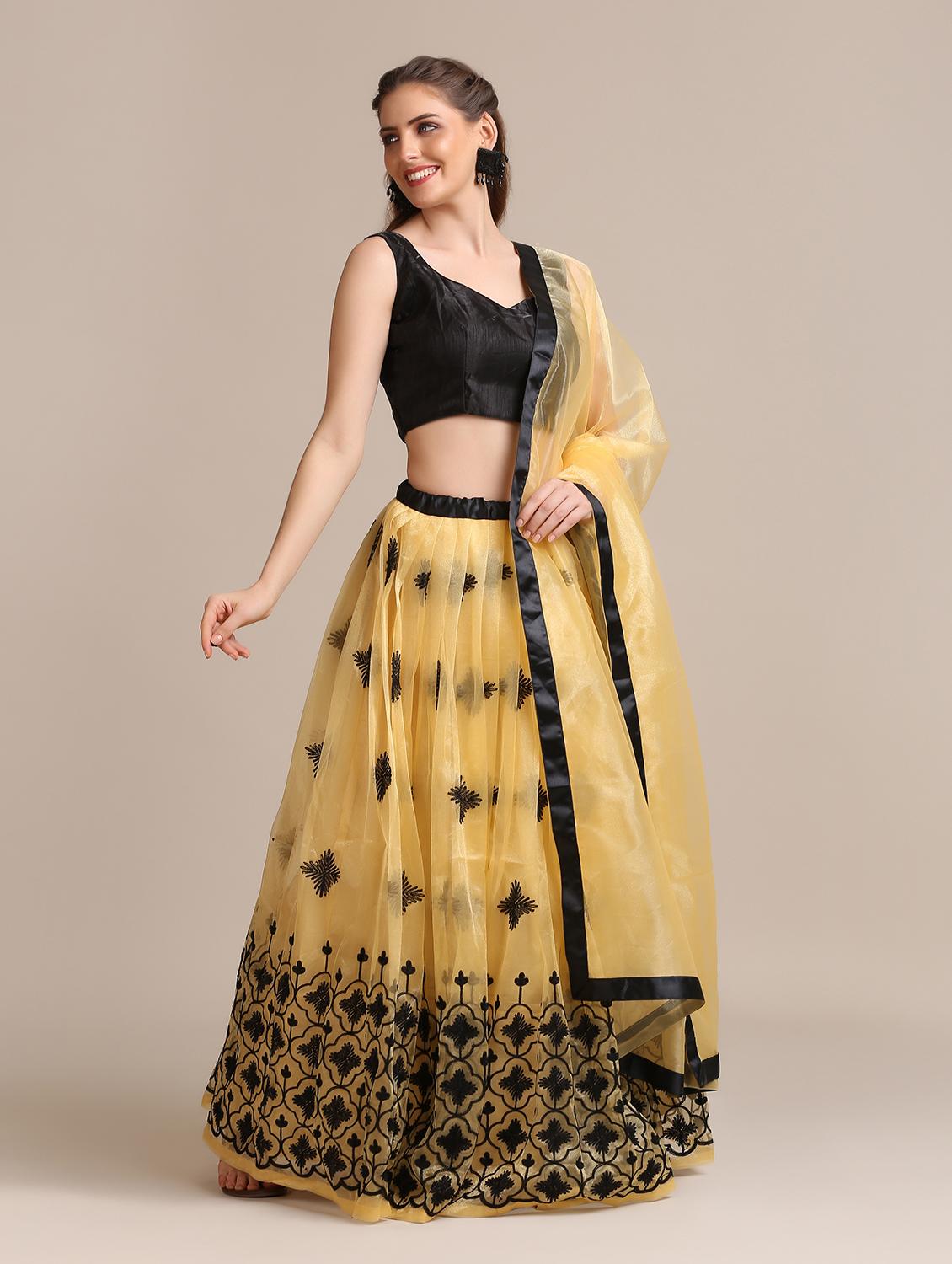beige net flared lehenga - 18408084 - Zoom Image - 3
