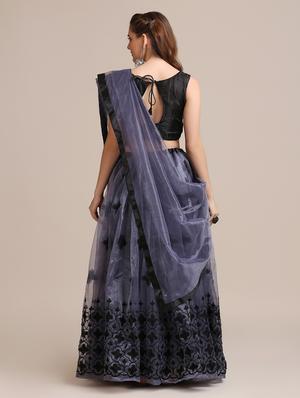 grey net flared lehenga - 18408085 - Standard Image - 3