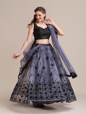 grey net flared lehenga - 18408085 - Standard Image - 4