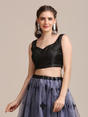 grey net flared lehenga - 18408085 - Standard Image - 5