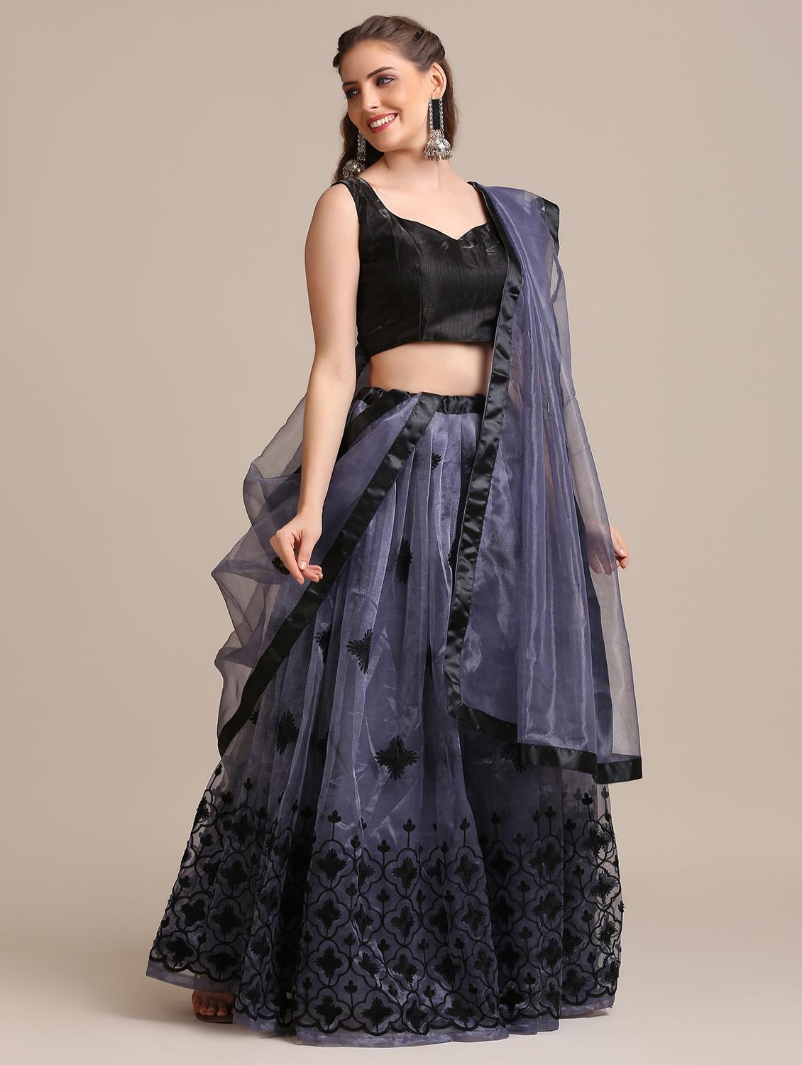 grey net flared lehenga - 18408085 - Zoom Image - 2