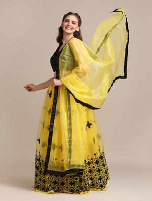 yellow net flared lehenga - 18408086 - Standard Image - 2