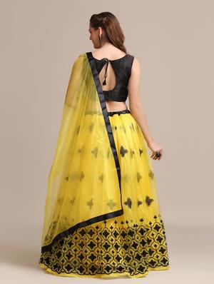 yellow net flared lehenga - 18408086 - Standard Image - 4
