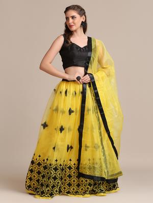 yellow net flared lehenga - 18408086 - Standard Image - 5