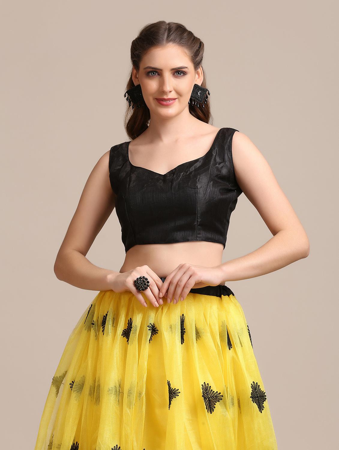 yellow net flared lehenga - 18408086 - Zoom Image - 6
