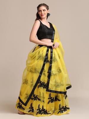 yellow net flared lehenga - 18408087 - Standard Image - 2