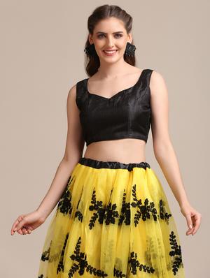 yellow net flared lehenga - 18408087 - Standard Image - 4