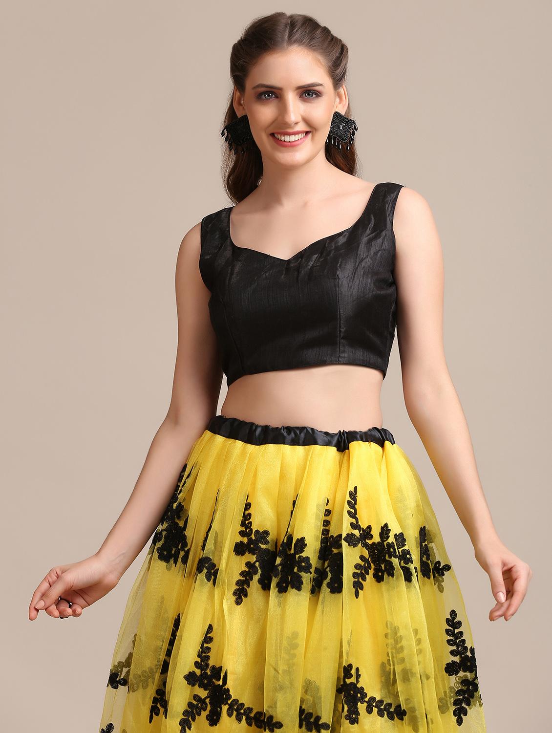 yellow net flared lehenga - 18408087 - Zoom Image - 4