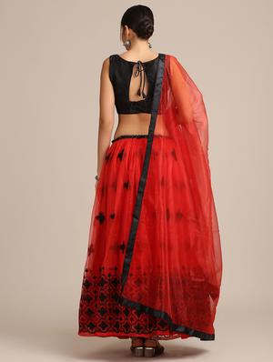 red net flared lehenga - 18408100 - Standard Image - 4